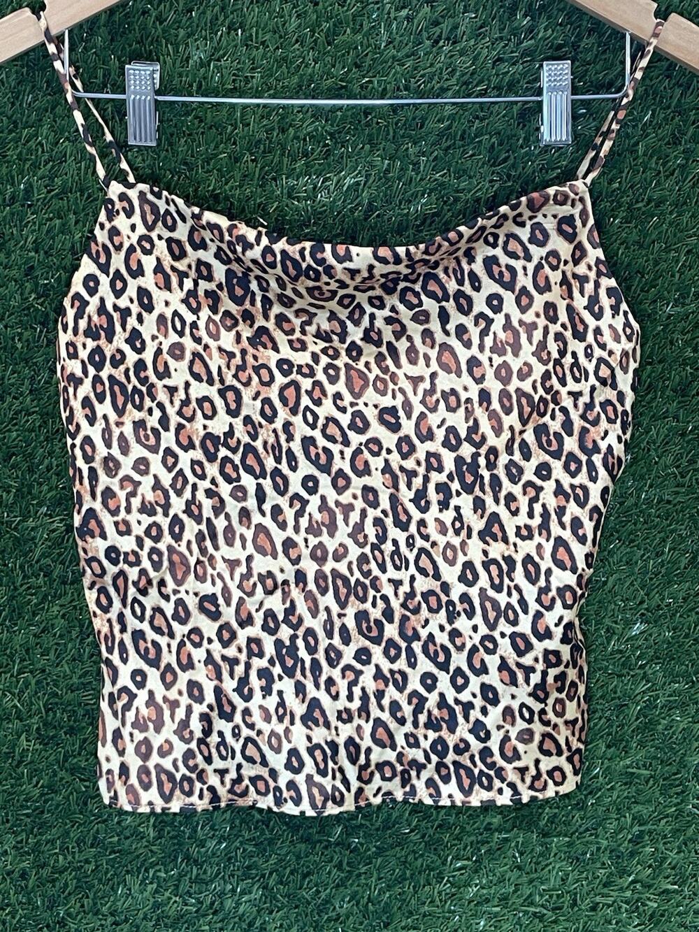 NWT Zara Leopard Print Satin Crop Top Camisole Tank Size S